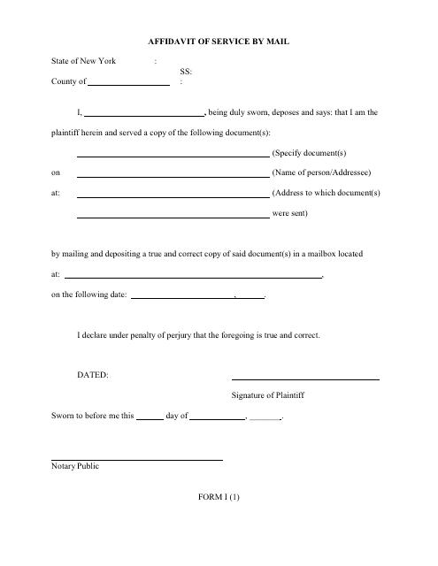Form I (1) Affidavit of Service by Mail - New York