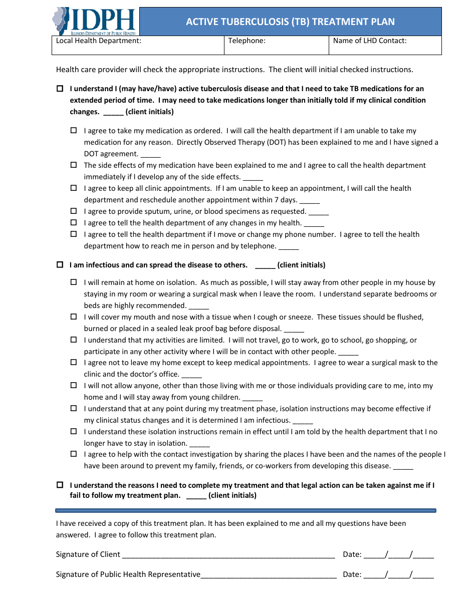 Active Tuberculosis (Tb) Treatment Plan - Illinois, Page 1