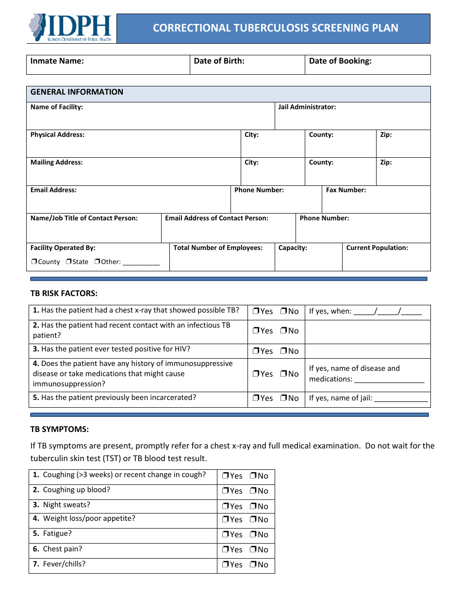 Illinois Correctional Tuberculosis Screening Plan Fill Out Sign   Correctional Tuberculosis Screening Plan Illinois Print Big 