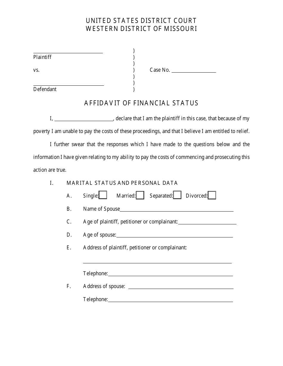 Affidavit of Financial Status - Missouri, Page 1
