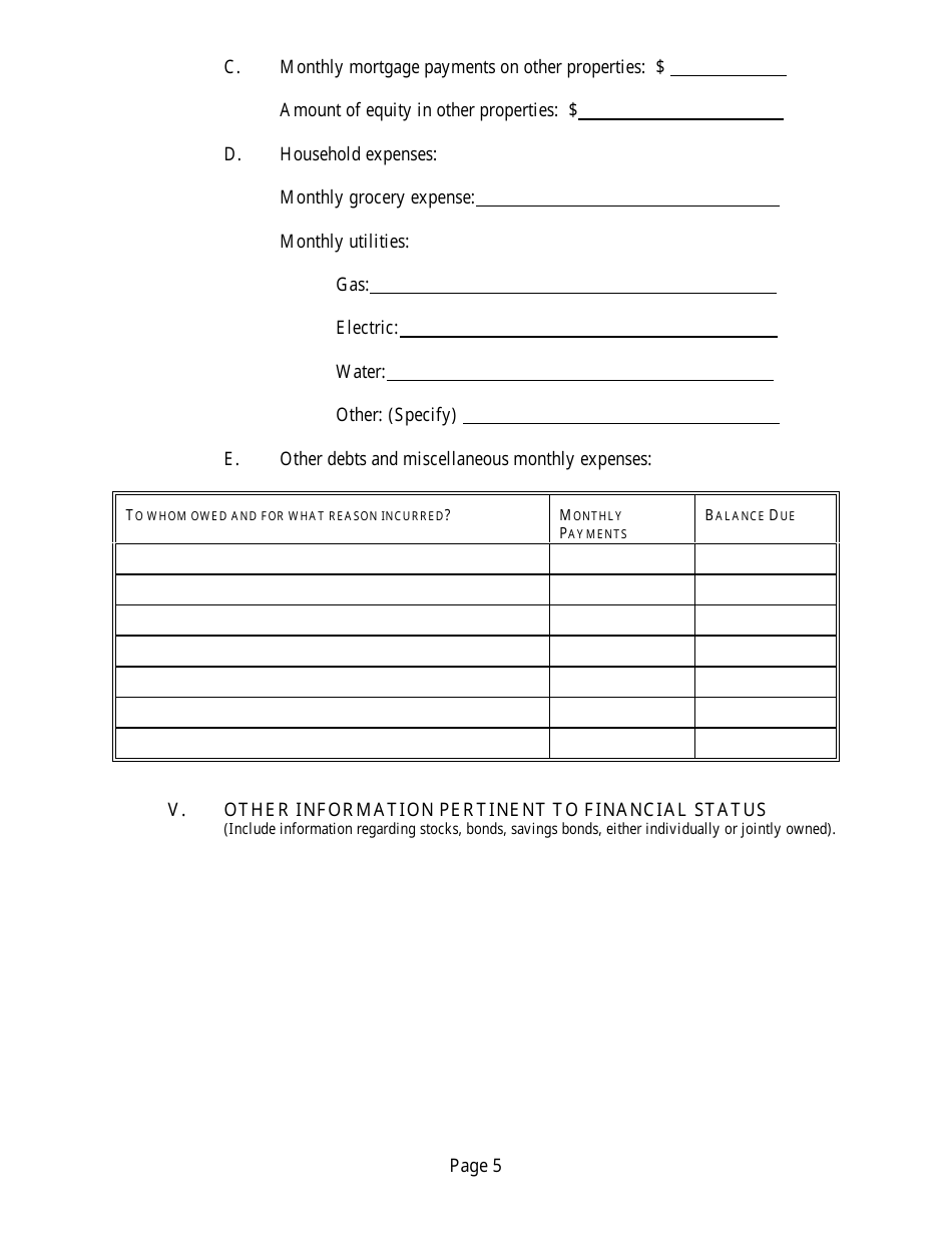 Affidavit of Financial Status - Missouri, Page 5