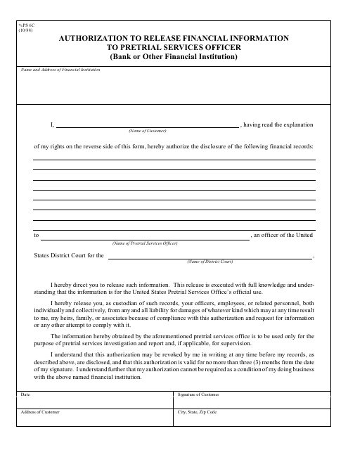 Form PS6C Authorization to Release Financial Information to Pretrial Services Officer - Missouri