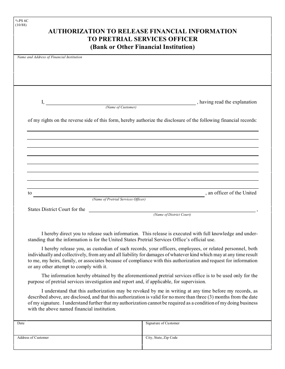 Form PS6C Authorization to Release Financial Information to Pretrial Services Officer - Missouri, Page 1