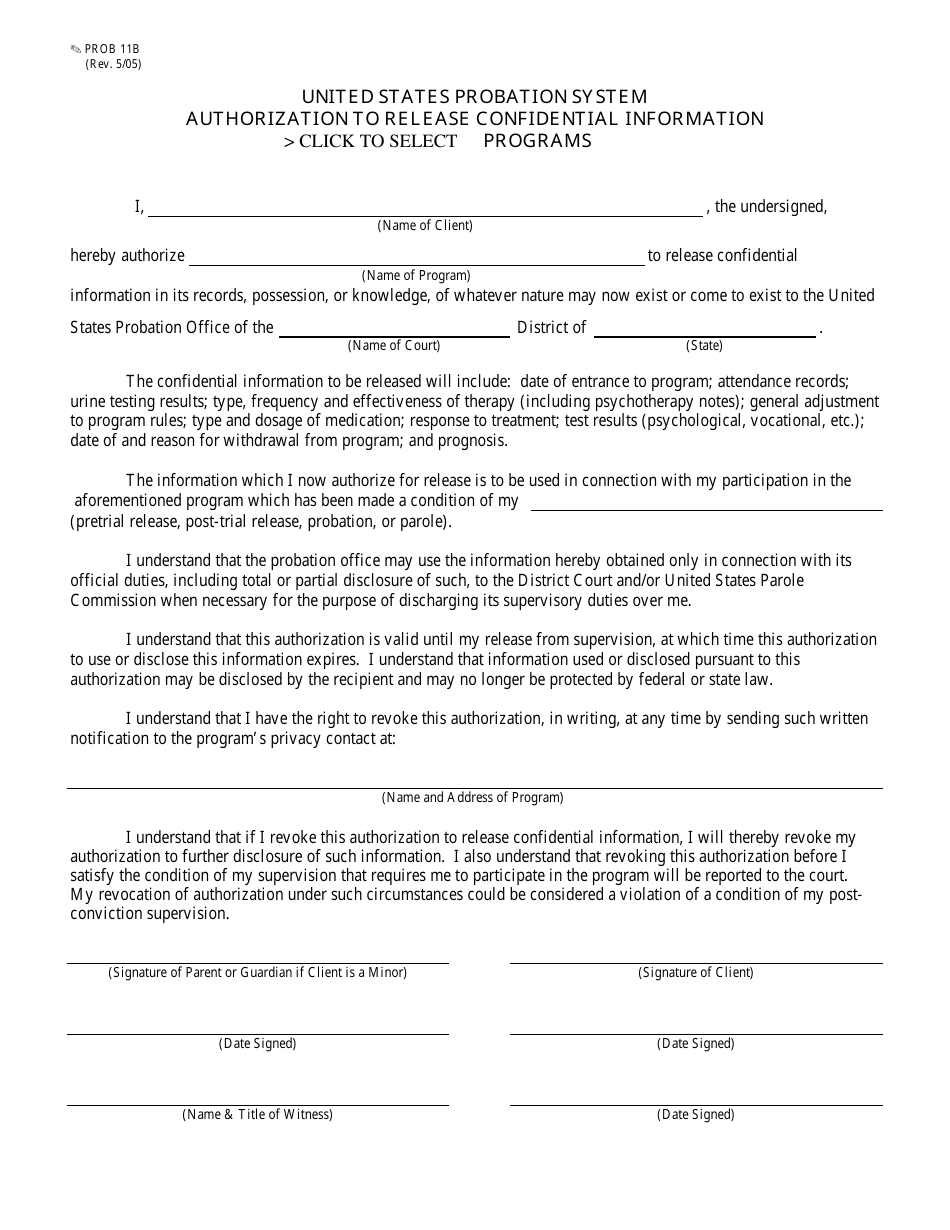 Form PROB11B Authorization to Release Confidential Information - Missouri, Page 1