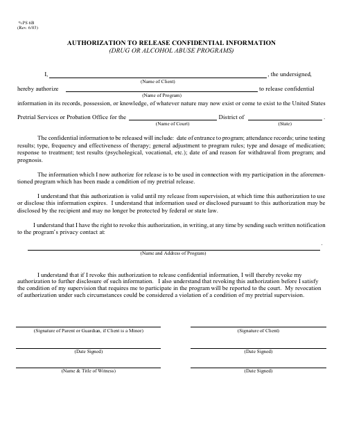 Form PS6B Authorization to Release Confidential Information (Drug or Alcohol Abuse Programs) - Missouri