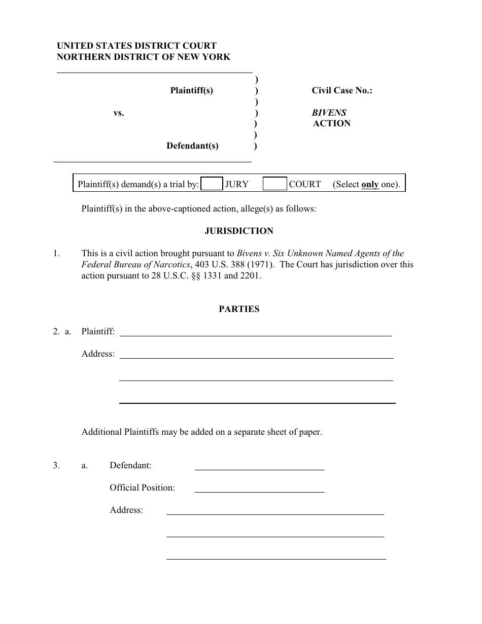 New York Bivens Action - Fill Out, Sign Online and Download PDF ...