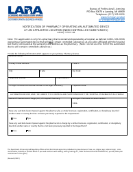 Document preview: Notification of Pharmacy Operating an Automated Device at an Affiliated Location (Non-controlled Substances) - Michigan