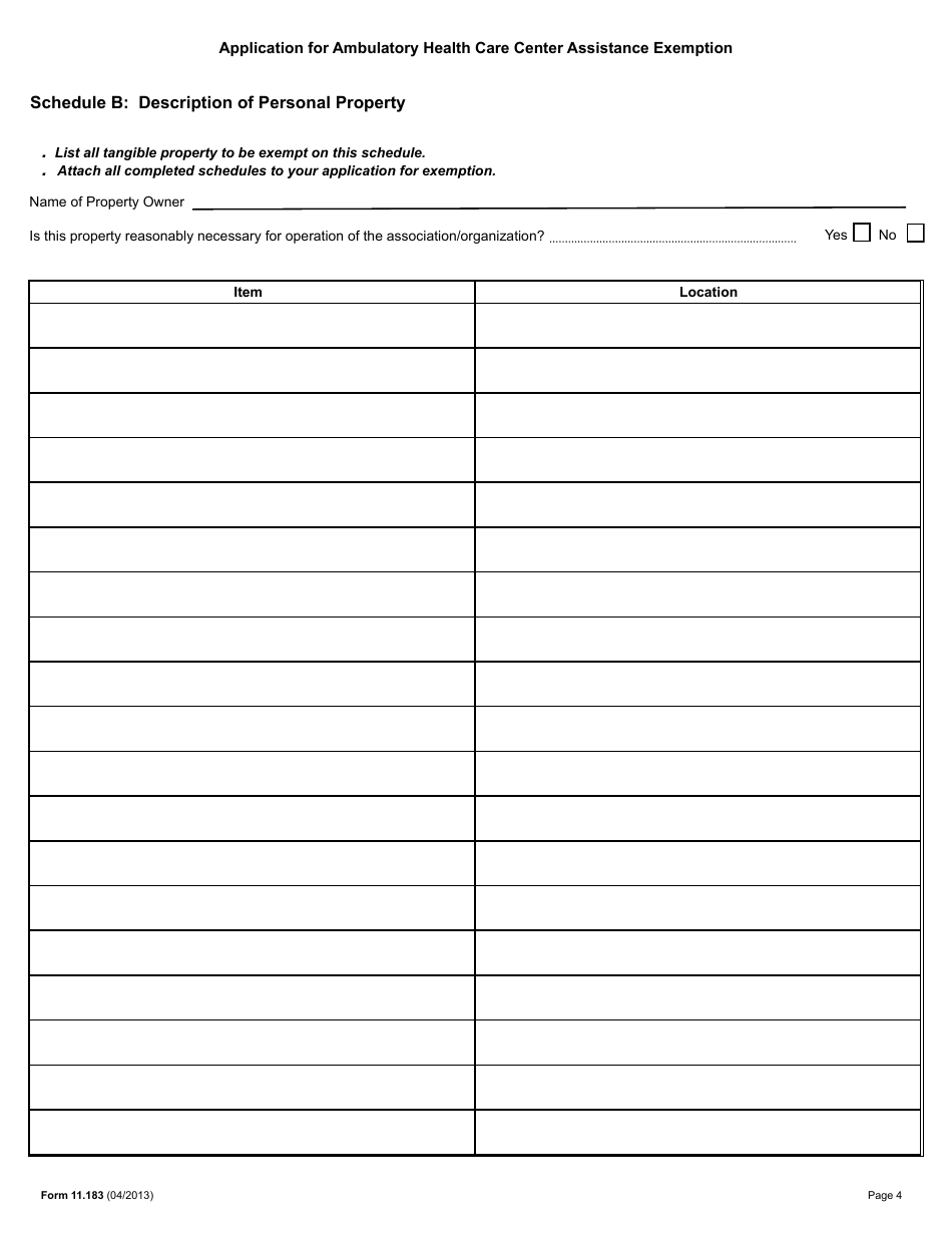 Form 11.183 Application for Ambulatory Health Care Center Assistance Exemption - Harris County, Texas, Page 4