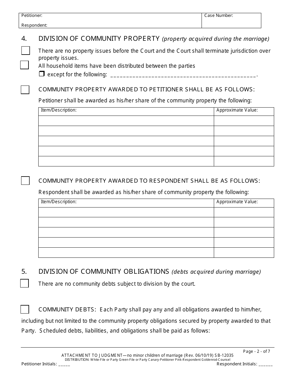 Form SB-12035 Agreement for Judgment - No Children - County of San Bernardino, California, Page 2