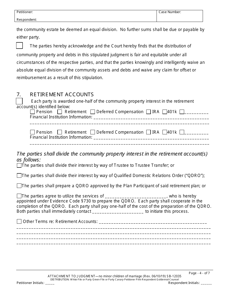 Form SB-12035 Agreement for Judgment - No Children - County of San Bernardino, California, Page 4