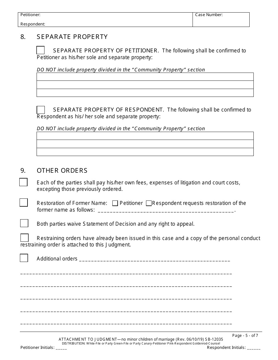 Form SB-12035 Agreement for Judgment - No Children - County of San Bernardino, California, Page 5