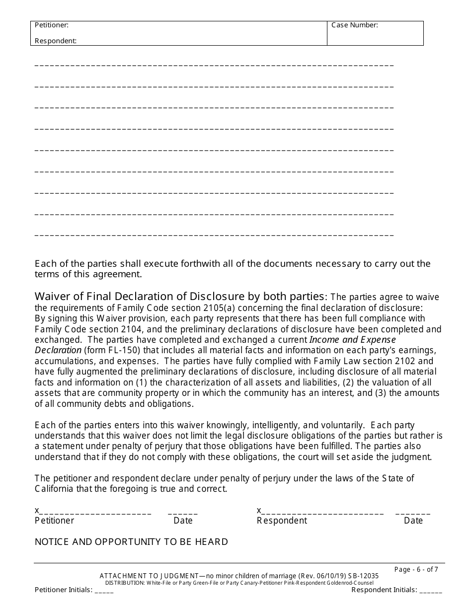 Form SB-12035 Agreement for Judgment - No Children - County of San Bernardino, California, Page 6