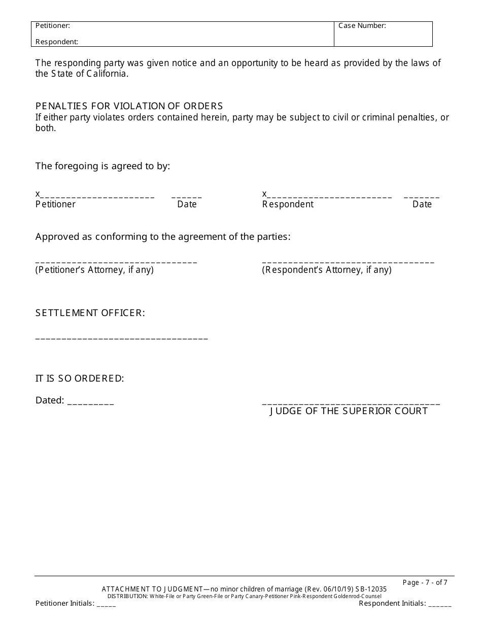 Form SB-12035 Agreement for Judgment - No Children - County of San Bernardino, California, Page 7