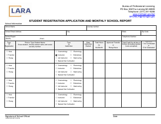 Document preview: Form LARACOSSCHRPT Student Registration Application and Monthly School Report - Michigan