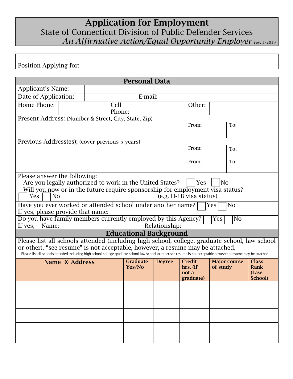 Application for Employment - Connecticut, Page 1