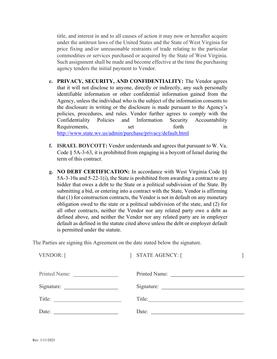 West Virginia Order of Precedent and Additional Terms Agreement - Fill ...