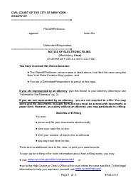 Form EFM-CIV-1 Notice of Electronic Filing (Mandatory Case) - New York