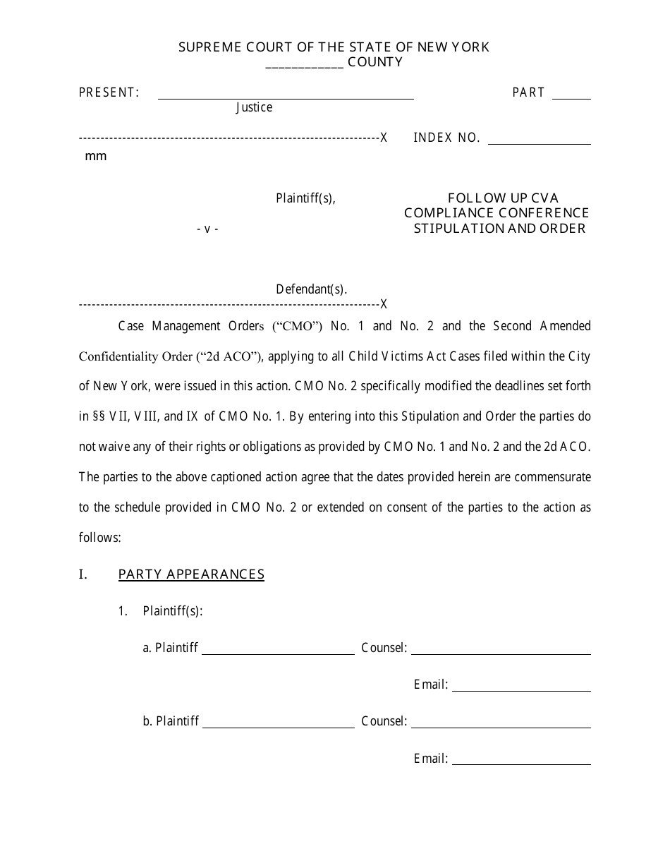Follow up Cva Compliance Conference Stipulation and Order - New York, Page 1