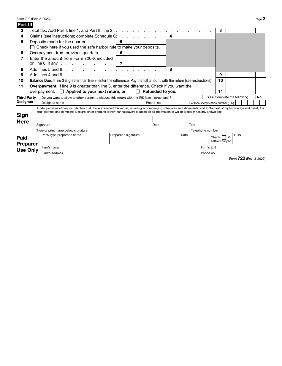 IRS Form 720 Quarterly Federal Excise Tax Return, Page 3