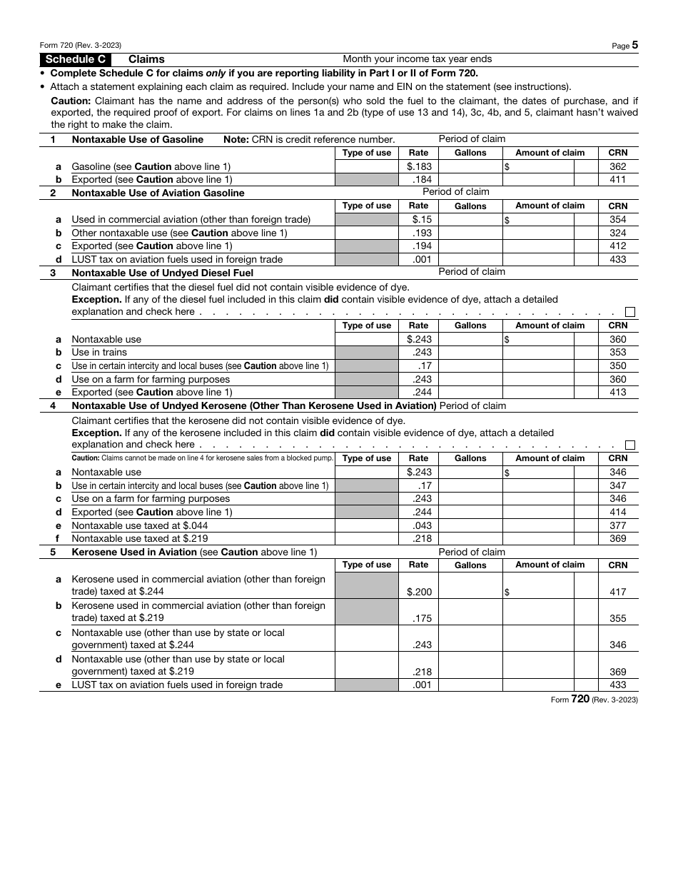 IRS Form 720 Quarterly Federal Excise Tax Return, Page 5