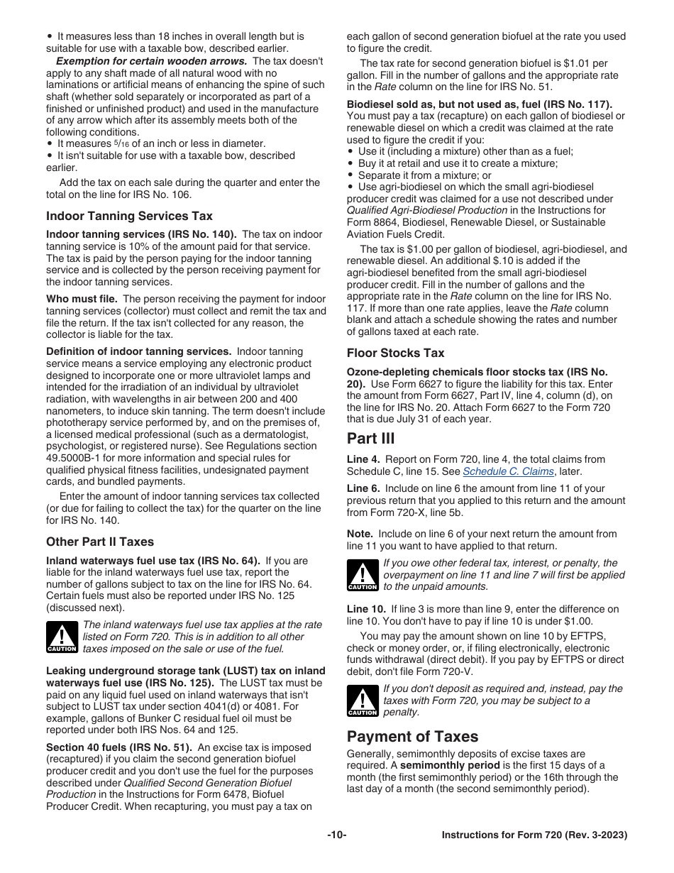 Instructions for IRS Form 720 Quarterly Federal Excise Tax Return, Page 10