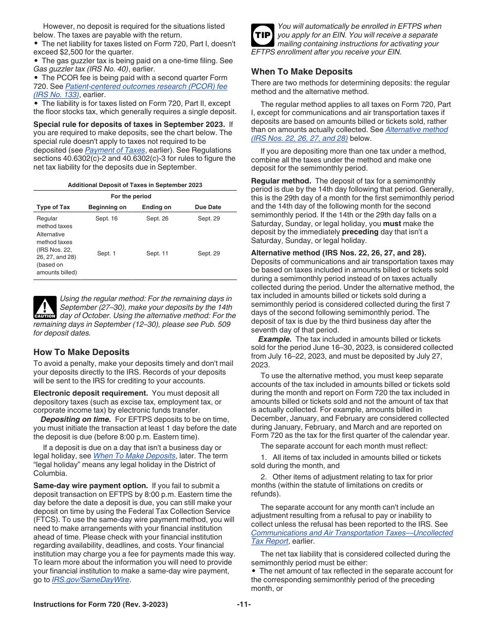 Instructions for IRS Form 720 Quarterly Federal Excise Tax Return, Page 11