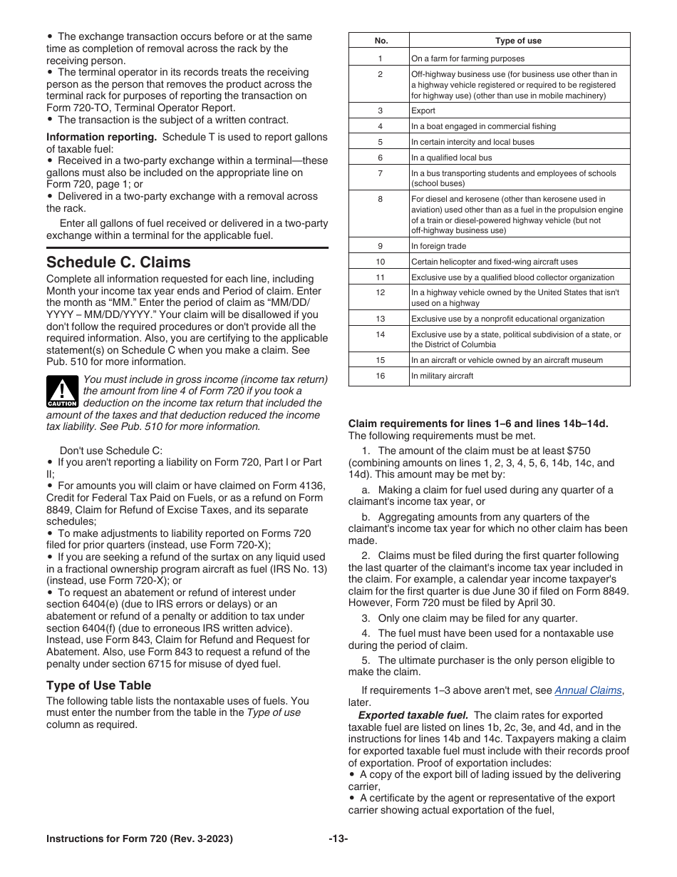 Instructions for IRS Form 720 Quarterly Federal Excise Tax Return, Page 13