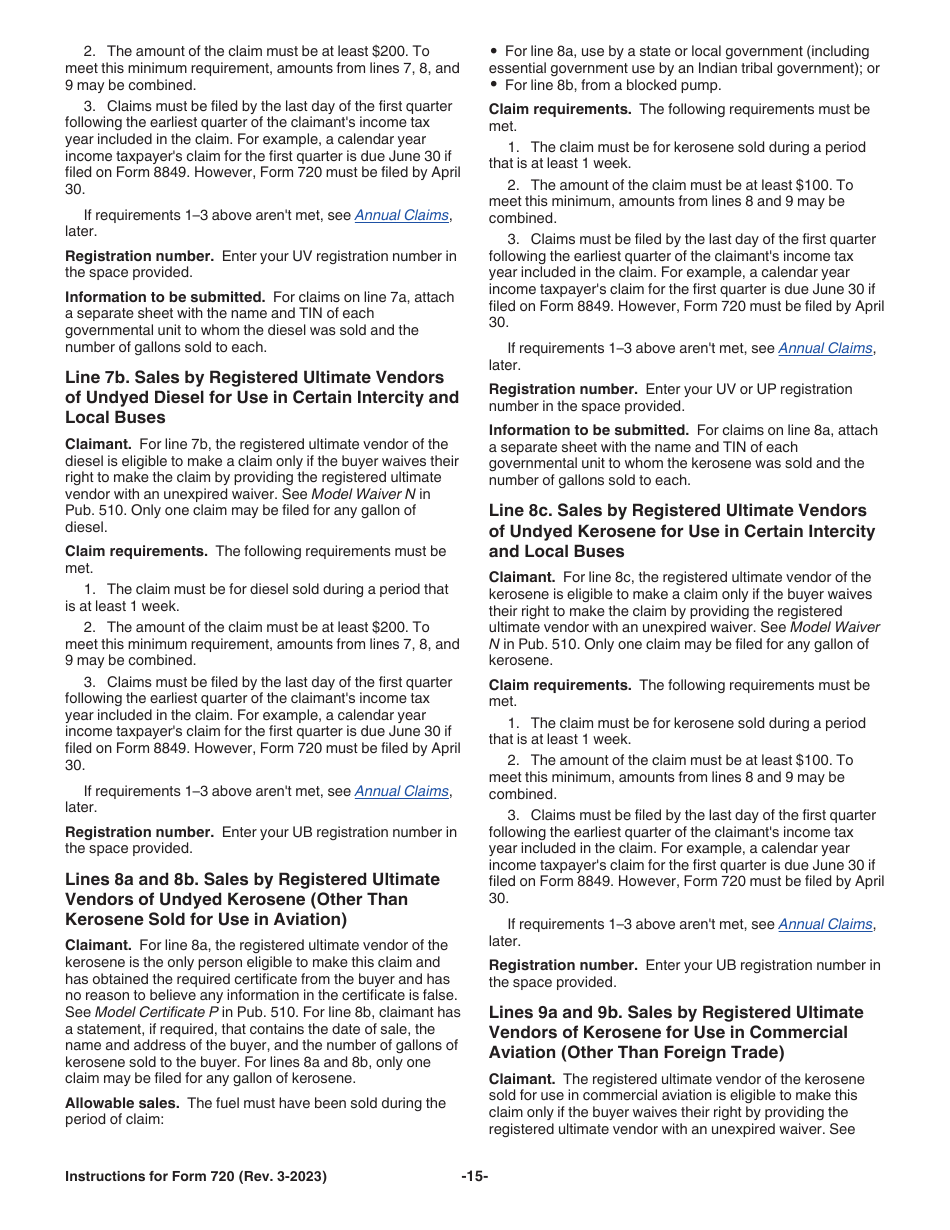 Instructions for IRS Form 720 Quarterly Federal Excise Tax Return, Page 15