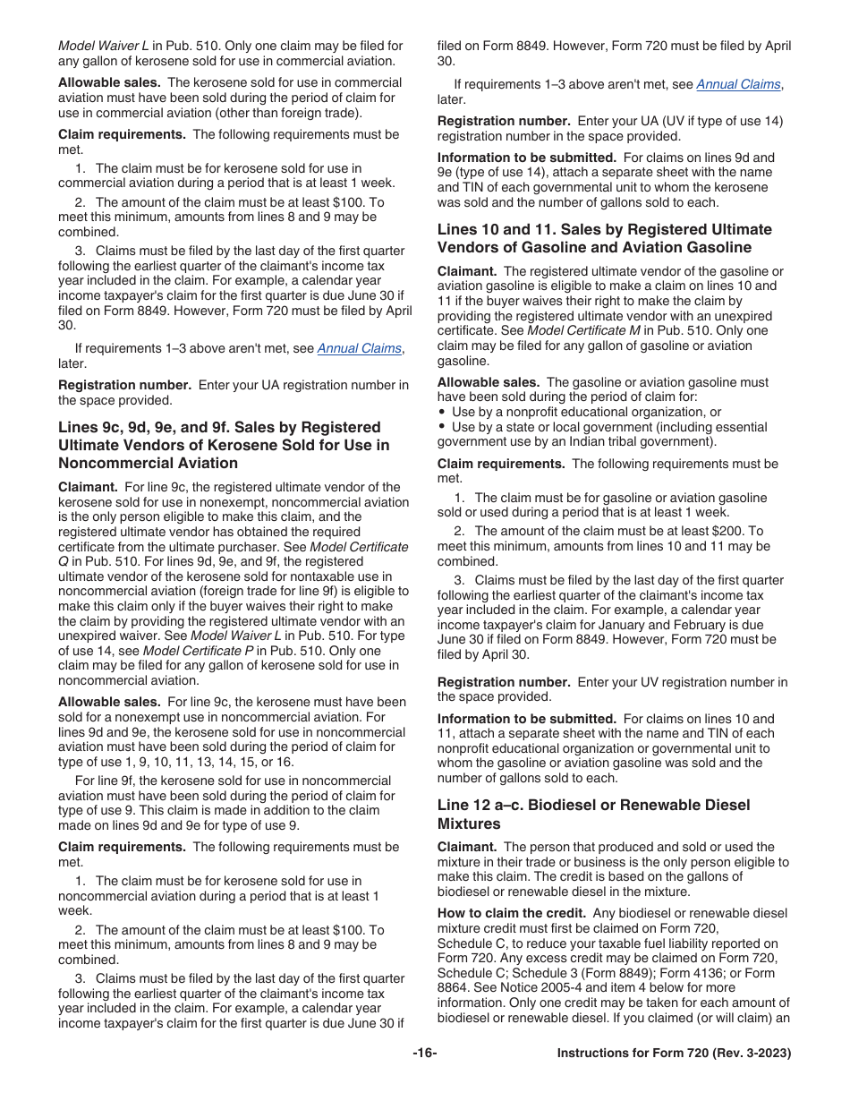 Instructions for IRS Form 720 Quarterly Federal Excise Tax Return, Page 16