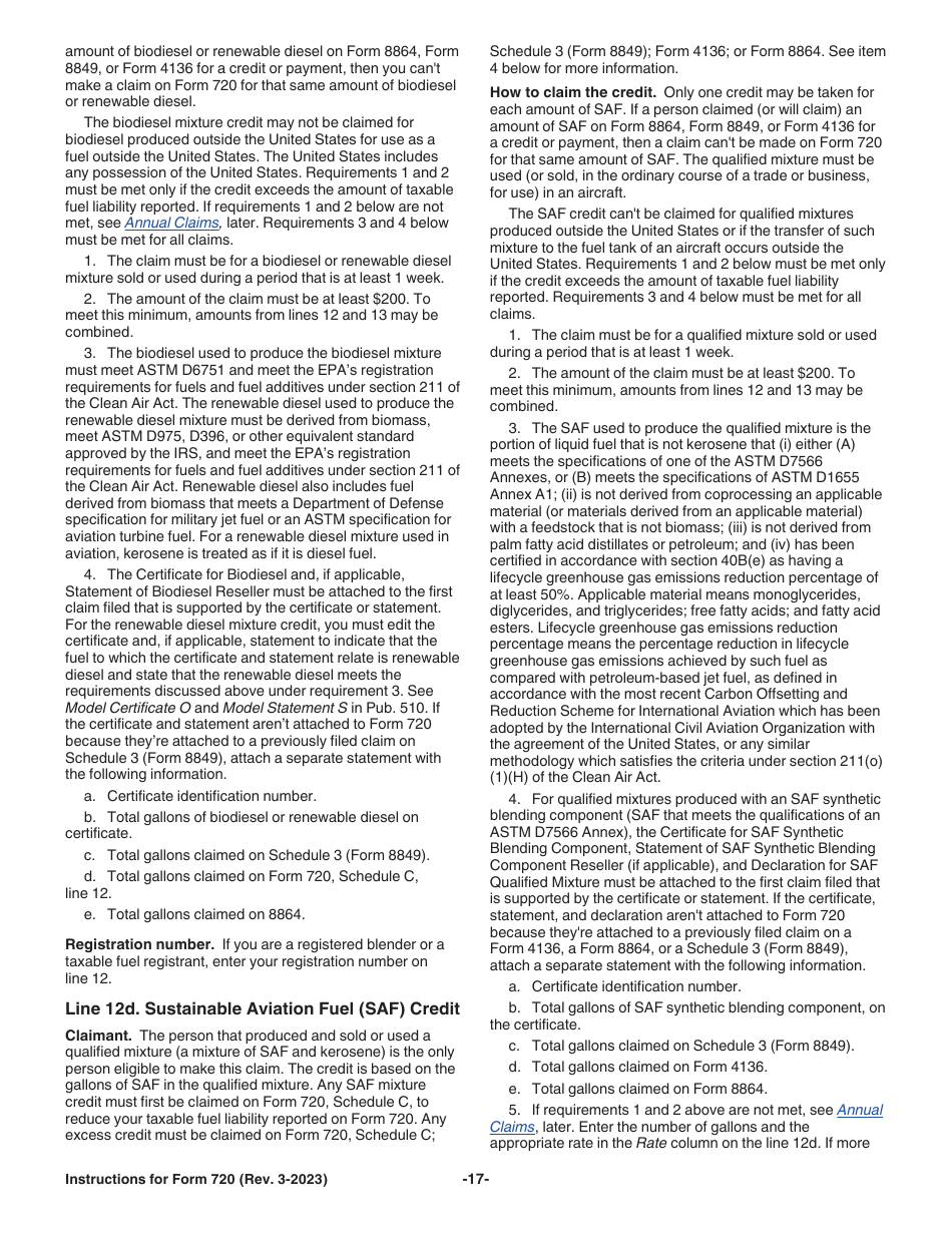 Instructions for IRS Form 720 Quarterly Federal Excise Tax Return, Page 17