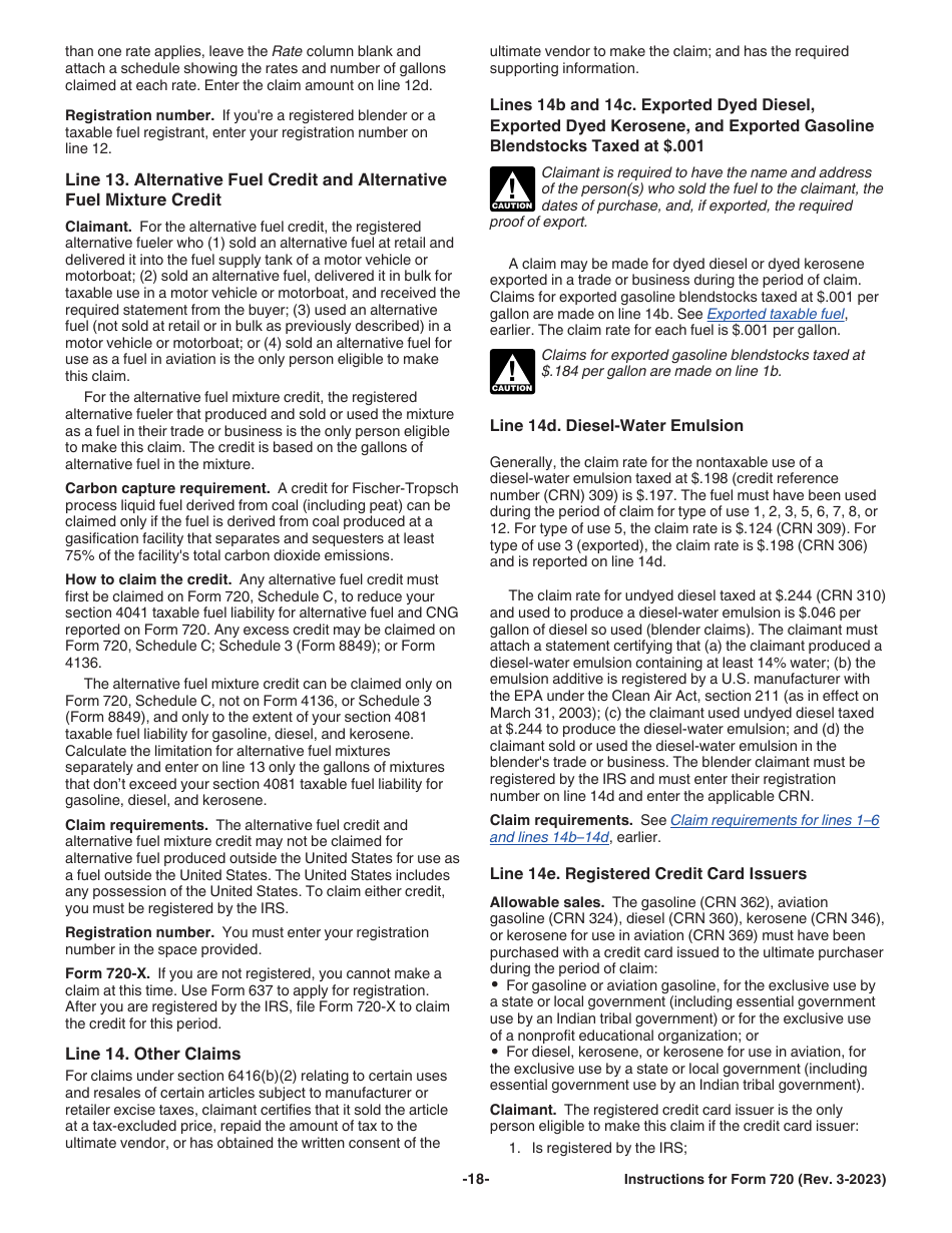 Instructions for IRS Form 720 Quarterly Federal Excise Tax Return, Page 18