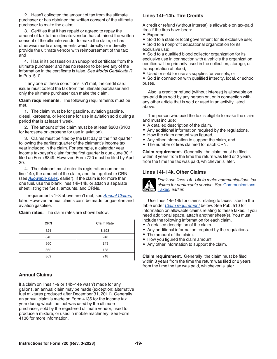 Instructions for IRS Form 720 Quarterly Federal Excise Tax Return, Page 19