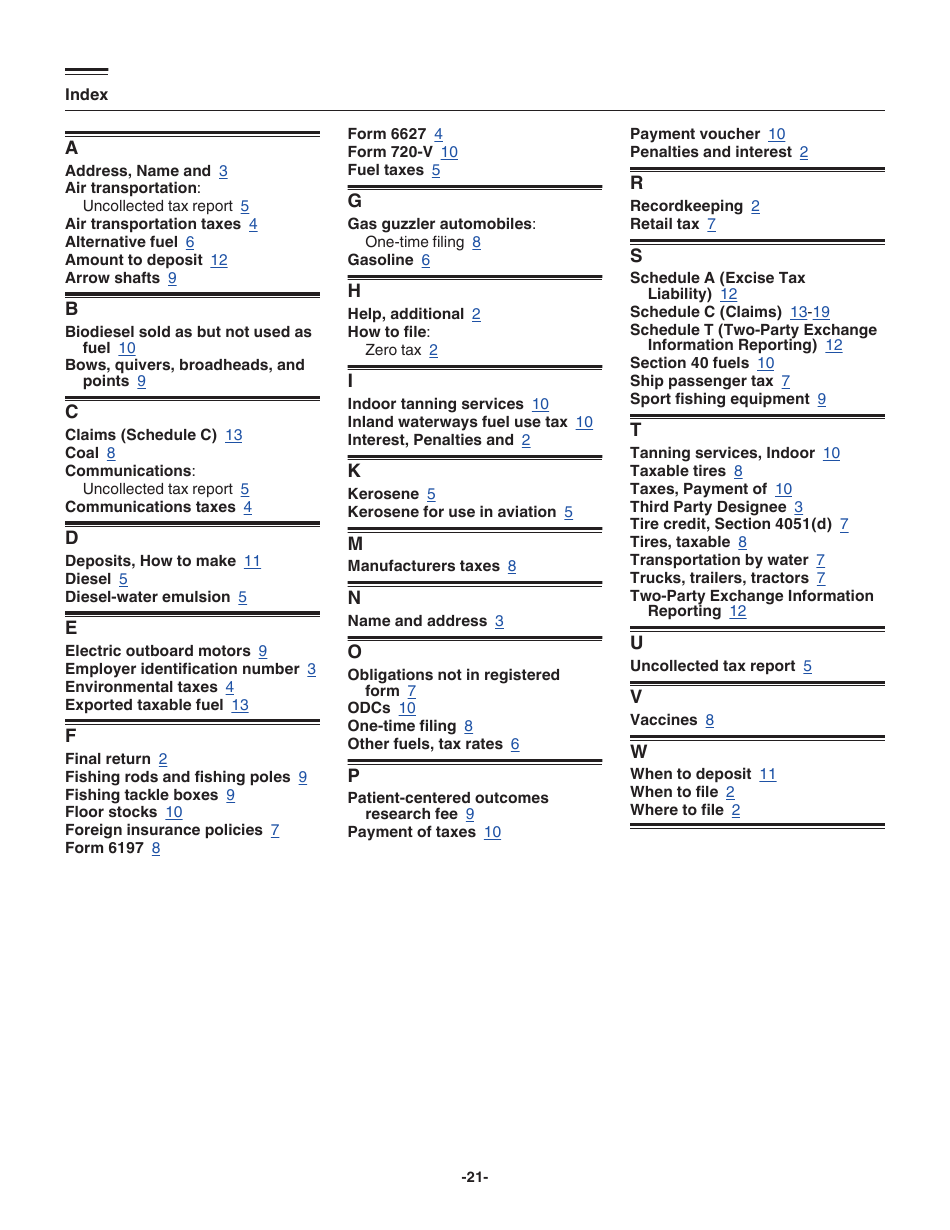 Instructions for IRS Form 720 Quarterly Federal Excise Tax Return, Page 21