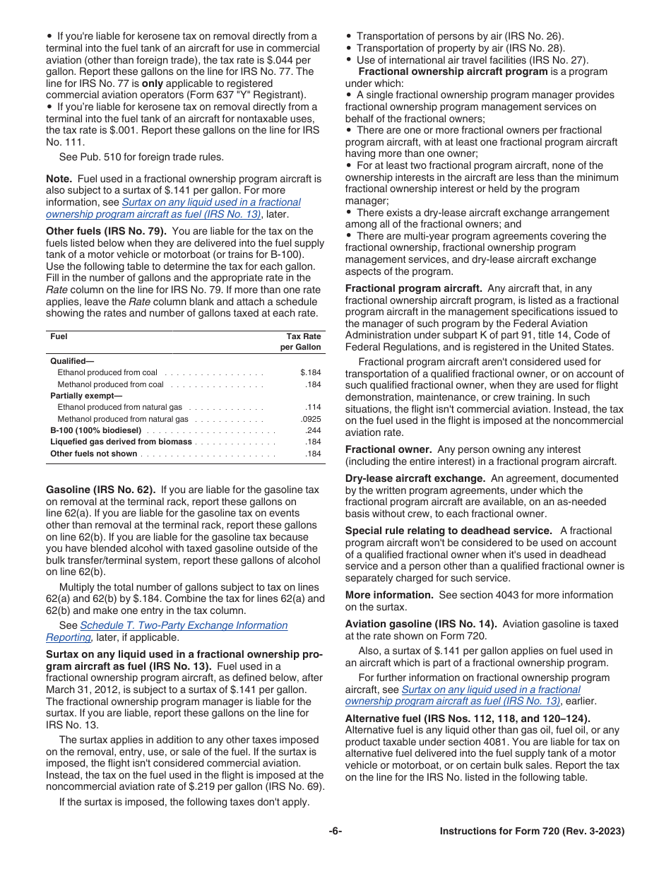 Instructions for IRS Form 720 Quarterly Federal Excise Tax Return, Page 6