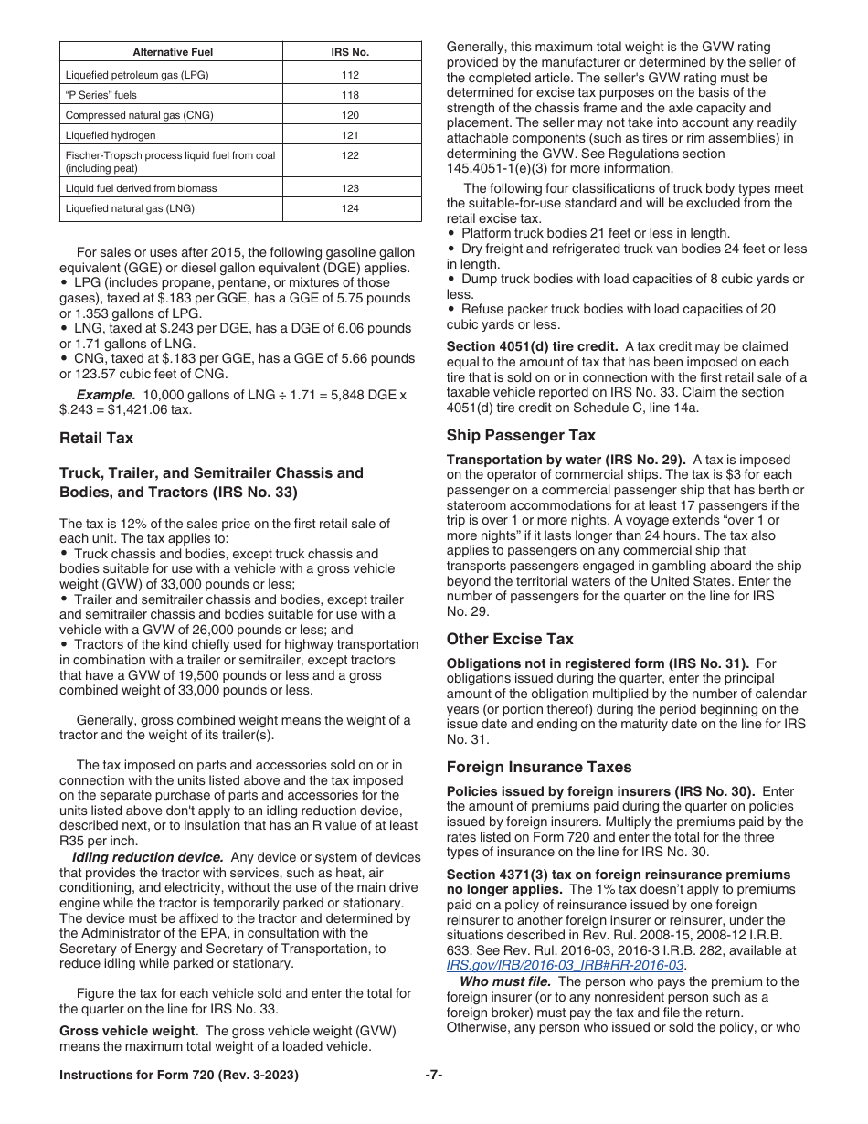 Instructions for IRS Form 720 Quarterly Federal Excise Tax Return, Page 7