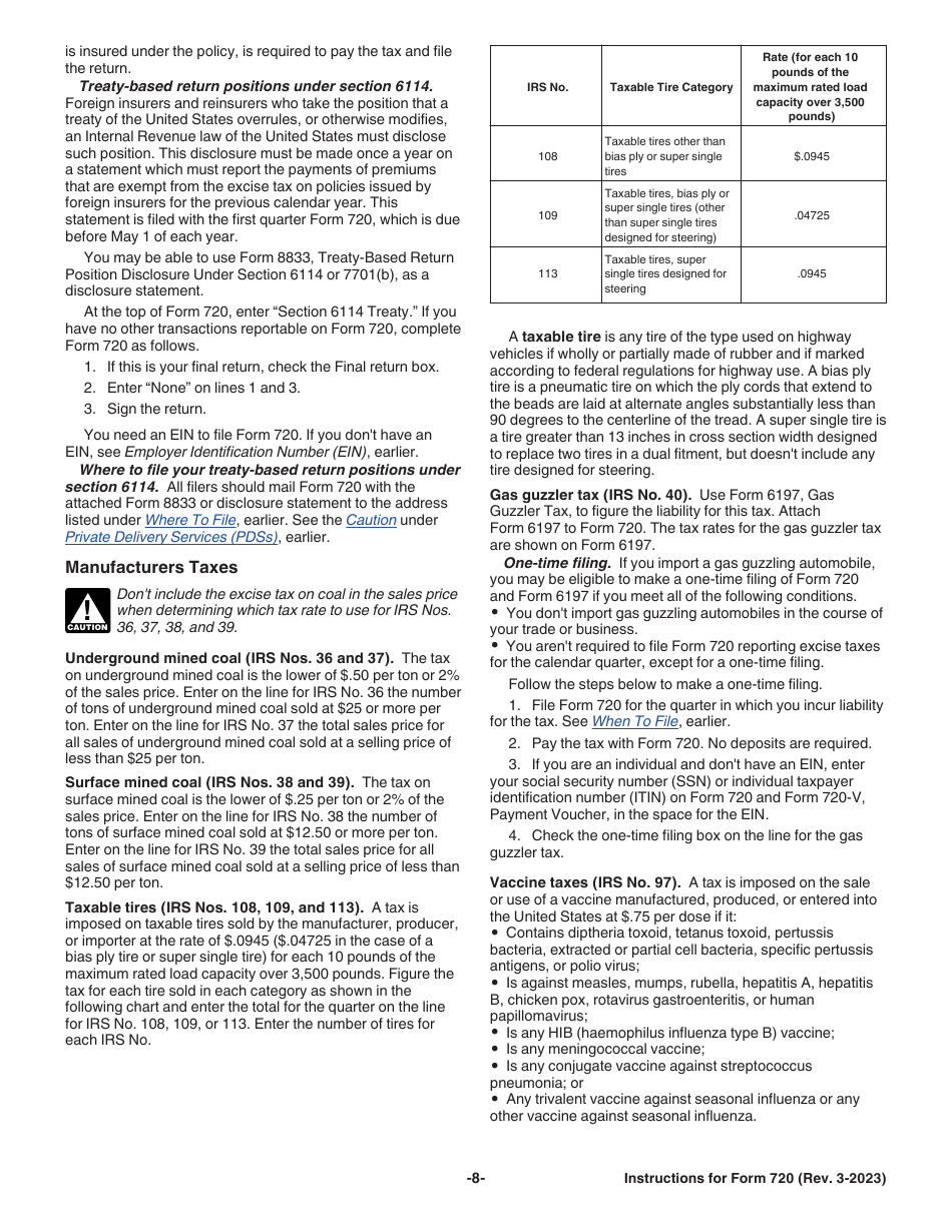Instructions for IRS Form 720 Quarterly Federal Excise Tax Return, Page 8
