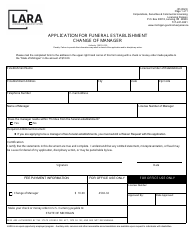 Document preview: Application for Funeral Establishment Change of Manager - Michigan
