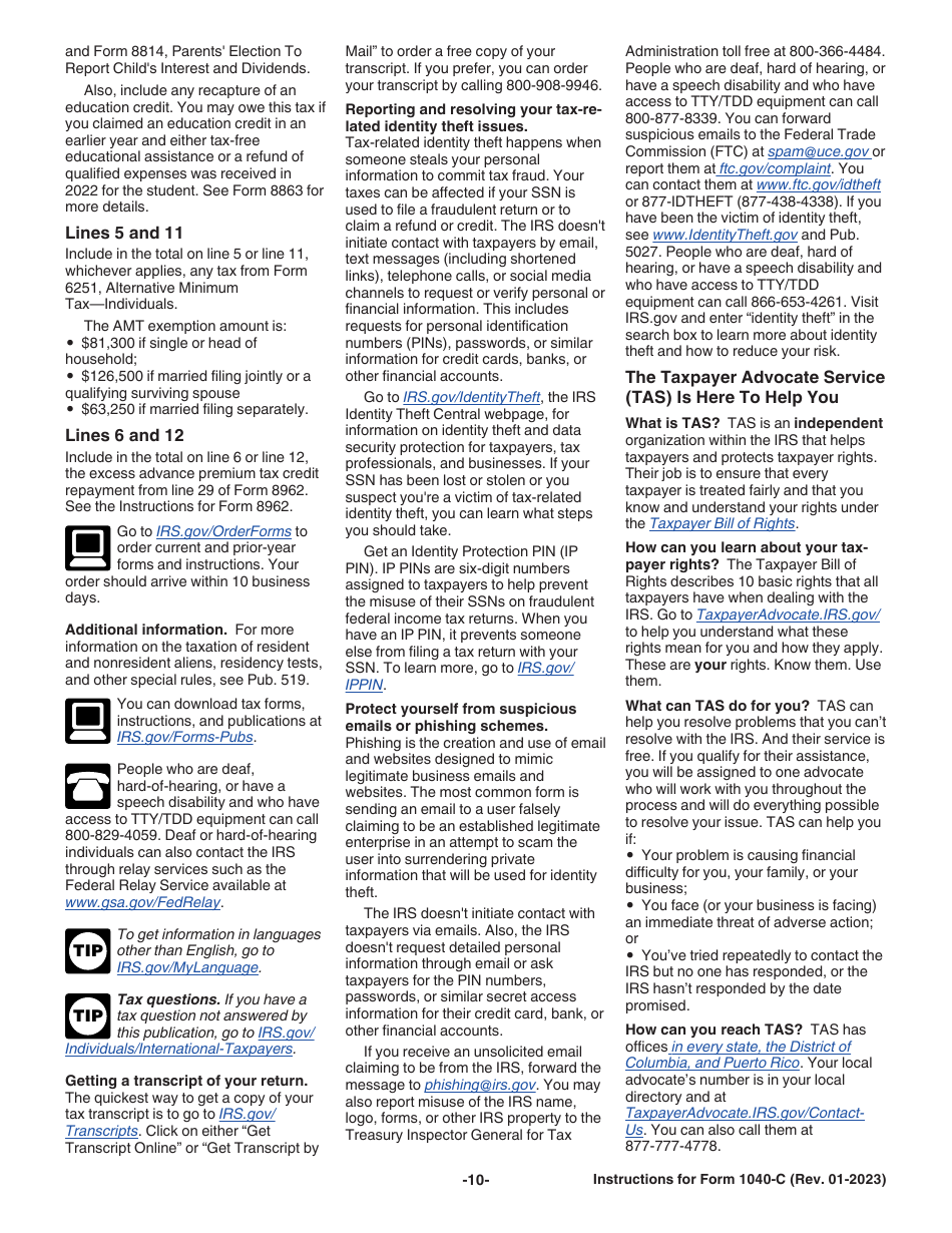 Instructions for IRS Form 1040-C U.S. Departing Alien Income Tax Return, Page 10