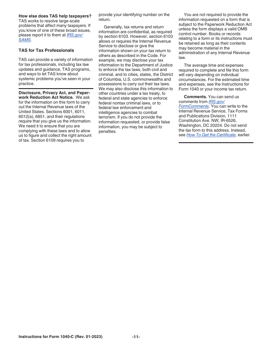 Instructions for IRS Form 1040-C U.S. Departing Alien Income Tax Return, Page 11