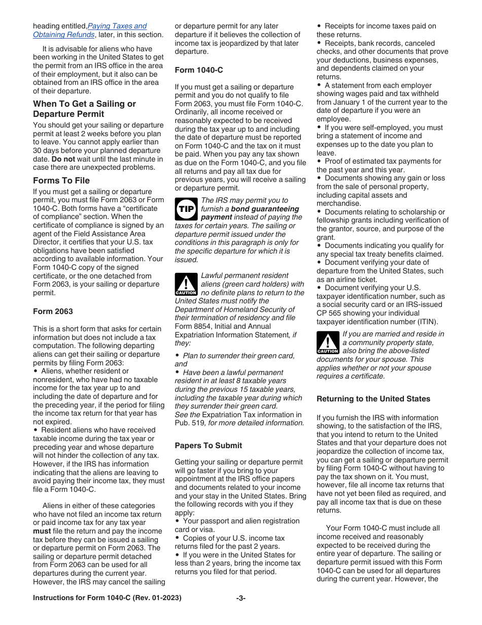 Instructions for IRS Form 1040-C U.S. Departing Alien Income Tax Return, Page 3