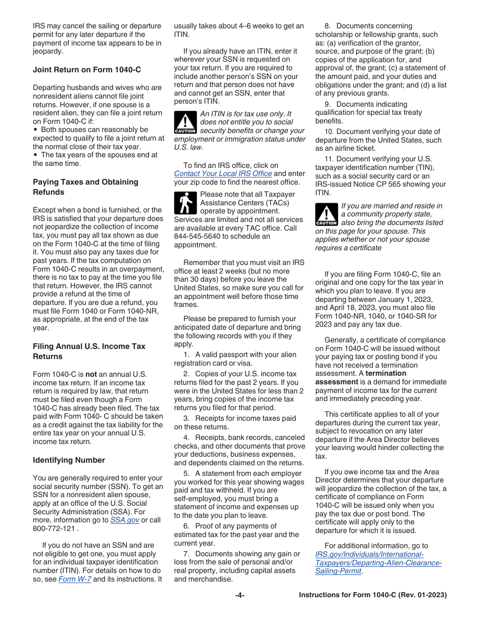 Instructions for IRS Form 1040-C U.S. Departing Alien Income Tax Return, Page 4