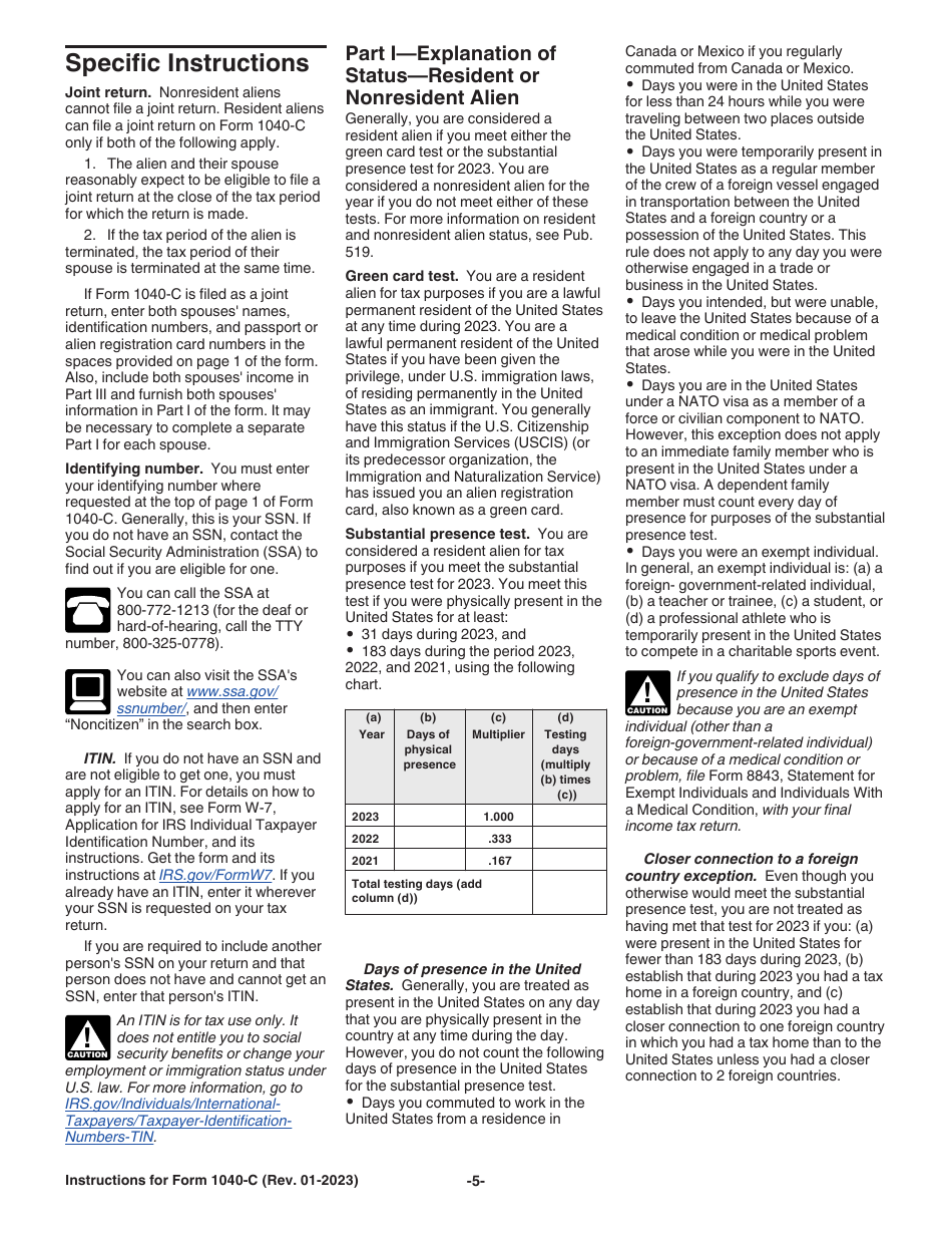 Instructions for IRS Form 1040-C U.S. Departing Alien Income Tax Return, Page 5