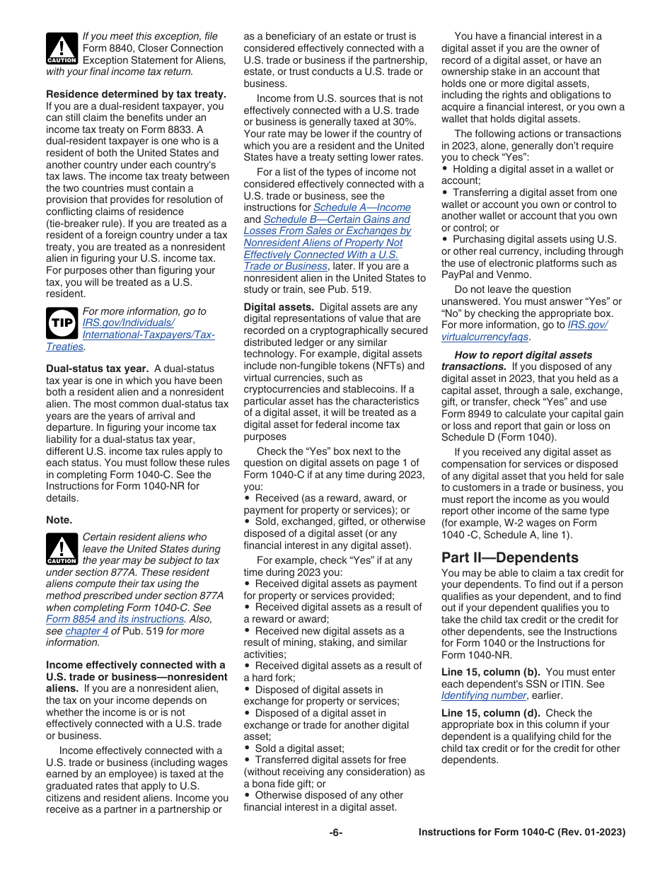 Instructions for IRS Form 1040-C U.S. Departing Alien Income Tax Return, Page 6