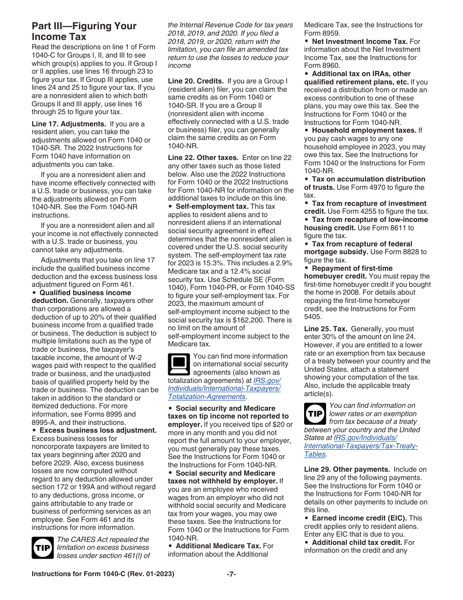 Instructions for IRS Form 1040-C U.S. Departing Alien Income Tax Return, Page 7