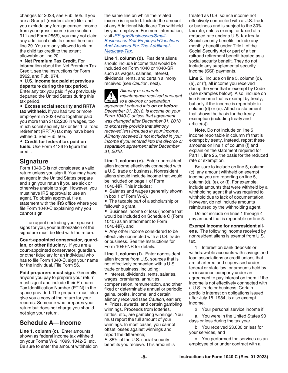 Instructions for IRS Form 1040-C U.S. Departing Alien Income Tax Return, Page 8