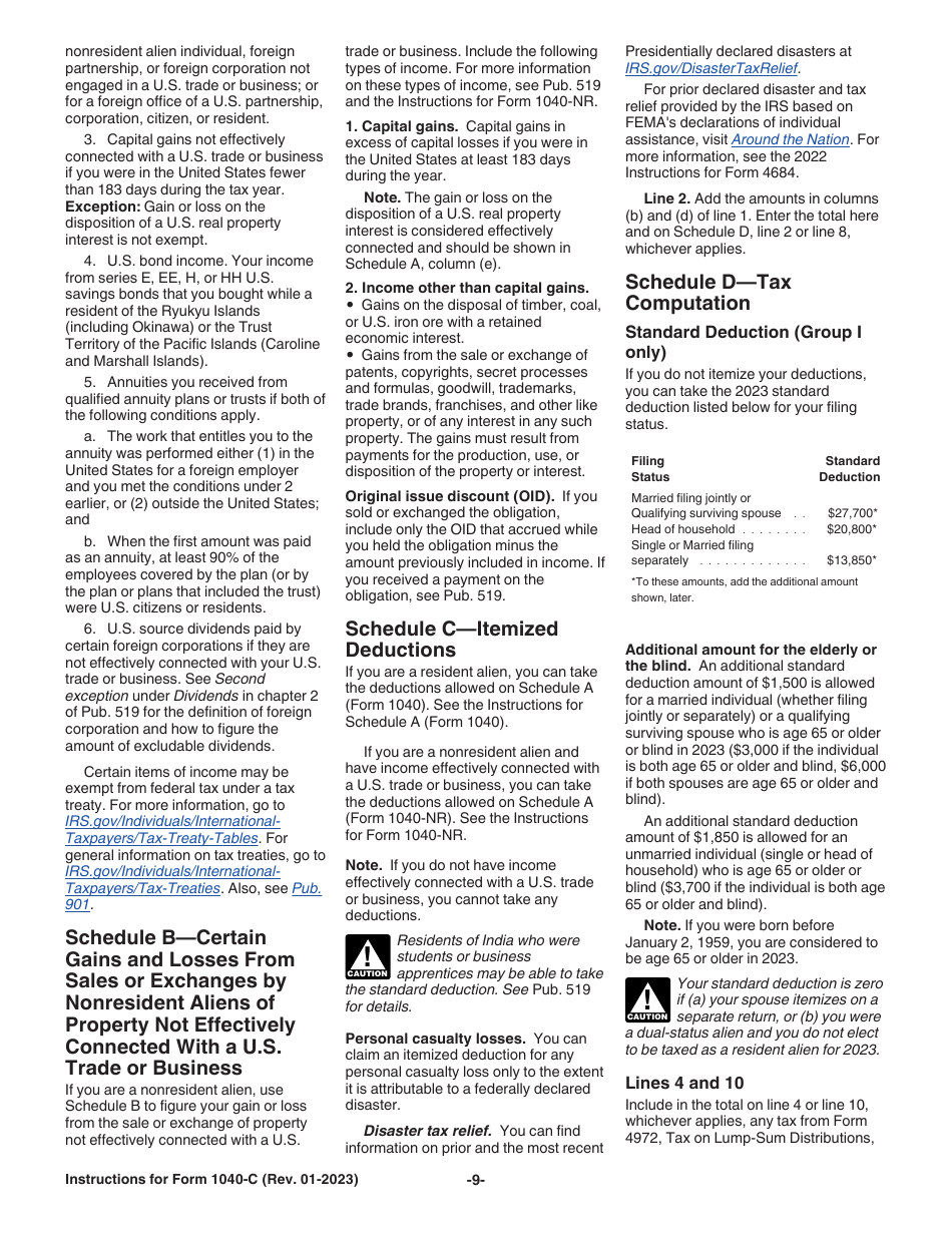 Instructions for IRS Form 1040-C U.S. Departing Alien Income Tax Return, Page 9