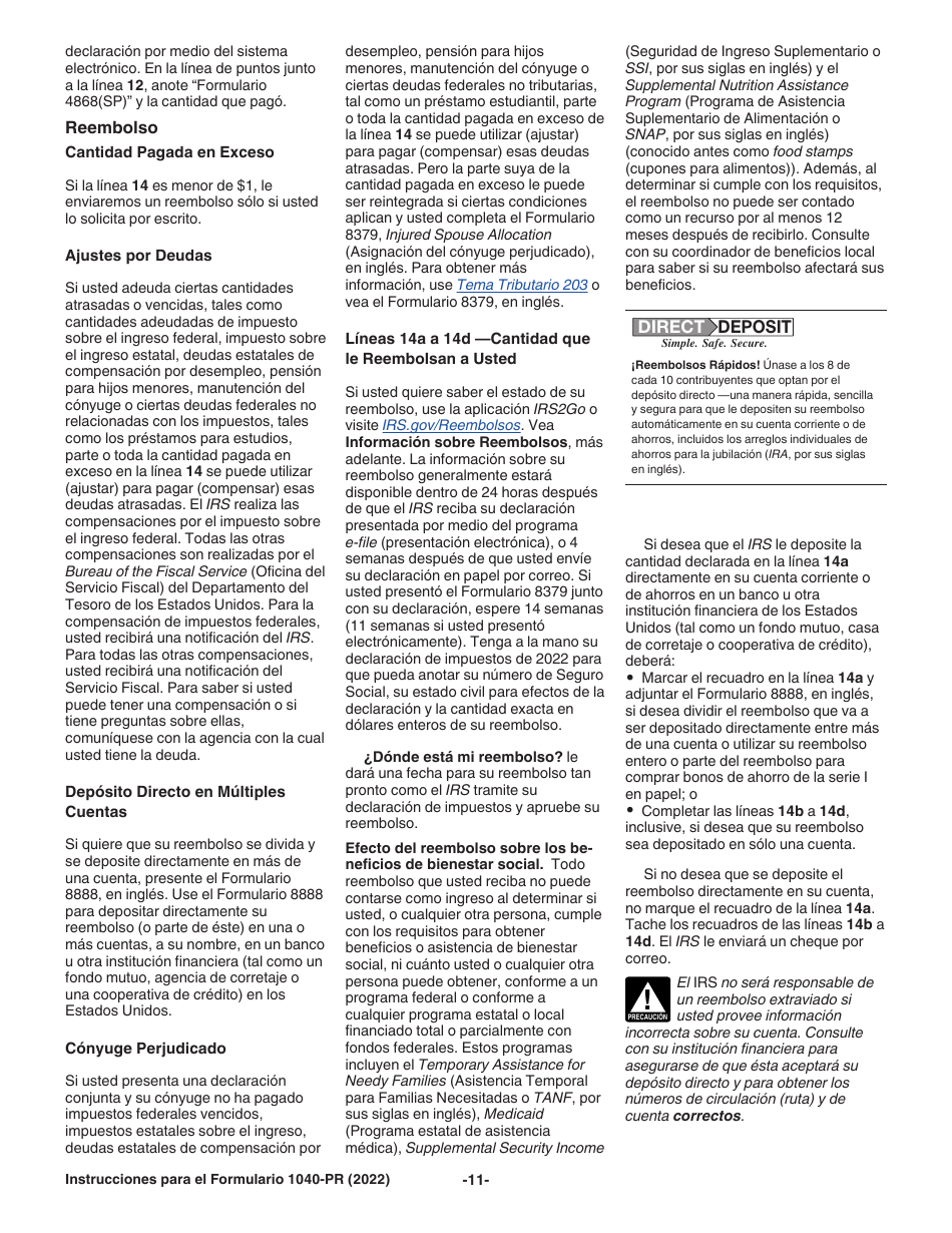 Instrucciones para IRS Formulario 1040-PR Declaracion De Impuestos Federal Sobre El Trabajo Por Cuenta Propia (Incluyendo El Credito Tributario Adicional Por Hijos Para Residentes Bona Fide De Puerto Rico) (Puerto Rican Spanish), Page 11