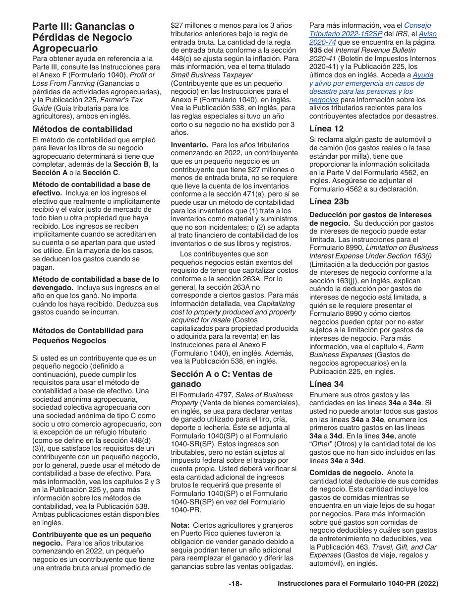 Instrucciones para IRS Formulario 1040-PR Declaracion De Impuestos Federal Sobre El Trabajo Por Cuenta Propia (Incluyendo El Credito Tributario Adicional Por Hijos Para Residentes Bona Fide De Puerto Rico) (Puerto Rican Spanish), Page 18