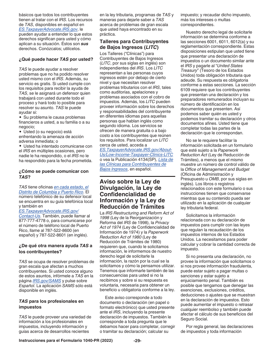 Instrucciones para IRS Formulario 1040-PR Declaracion De Impuestos Federal Sobre El Trabajo Por Cuenta Propia (Incluyendo El Credito Tributario Adicional Por Hijos Para Residentes Bona Fide De Puerto Rico) (Puerto Rican Spanish), Page 29