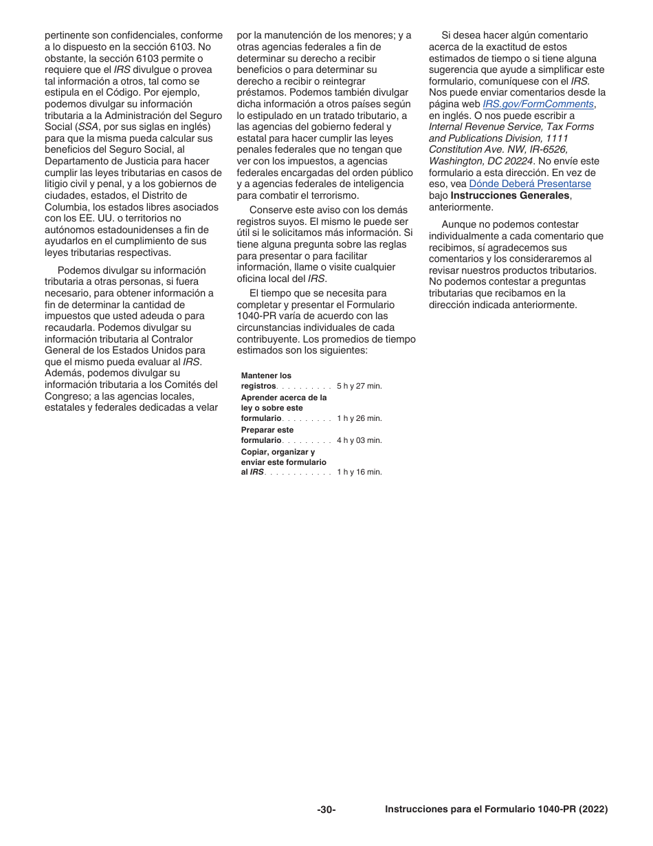 Instrucciones para IRS Formulario 1040-PR Declaracion De Impuestos Federal Sobre El Trabajo Por Cuenta Propia (Incluyendo El Credito Tributario Adicional Por Hijos Para Residentes Bona Fide De Puerto Rico) (Puerto Rican Spanish), Page 30